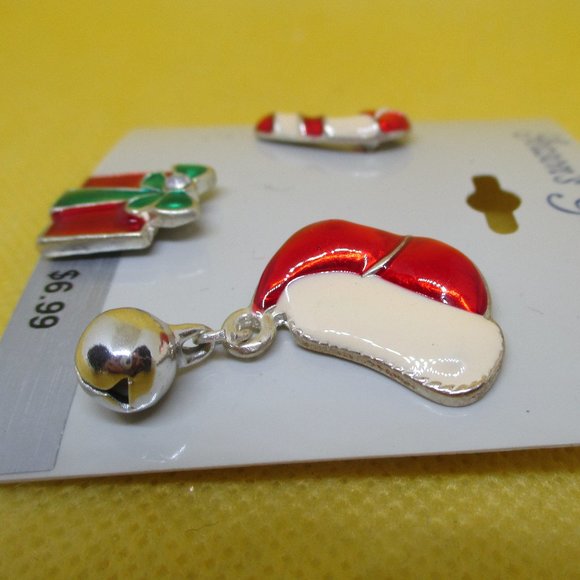 3 Piece Enamel Christmas Brooch Set Enamel Candycane Brooch Enamel Santa Clause - Picture 5 of 9